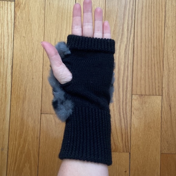 Jocelyn Real Fur Topped Fingerless Rib Knit Mittens - Picture 3 of 4